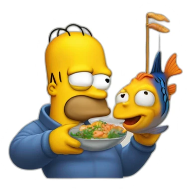 Hommer simpson avec un poisson en feux sticker