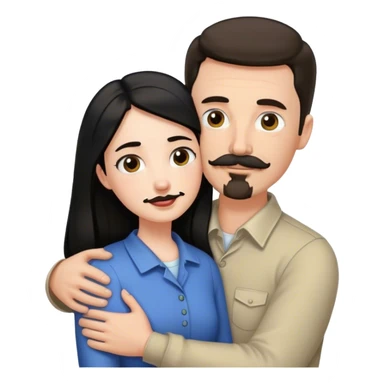 Tall white man with thin dark brown hair mustache and goatee, hugging a short pale woman with long black hair sticker