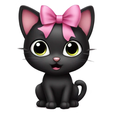 female cute black cat with big eyes and pink bow fie  sticker