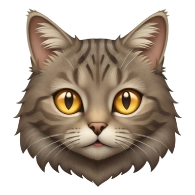 cinematic-[grey brown tabby cat]-realistic-emoji,-head-tilted-dramatically,-scruffy-[grey]-fur,-simplified-yet-realistic-focused-features,-highly-detailed,-glowing-with-an-almost-sarcastic-glow sticker