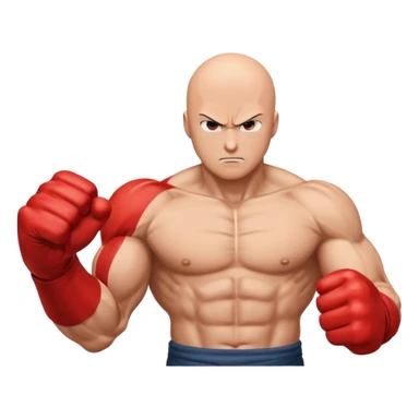 Angry Saitama with his red giant hand punching sticker