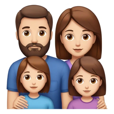 Famille 4 personne 1 fils aîné cheveux châtain 1 fille châtain  cadette 1 père brun barbu  1 mère brune  sticker