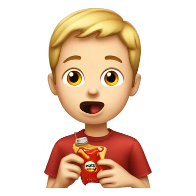 boy eating ketchup sticker