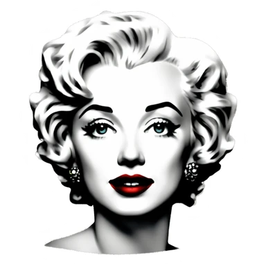 Black and white halftone collage of a face Marilyn  red lips sticker