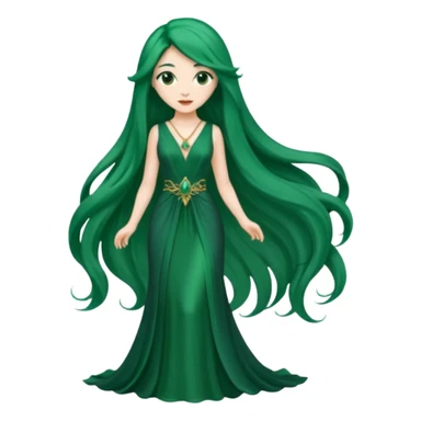 Woman with Long Emerald Hair – flowing deep-green hair, elegant look sticker