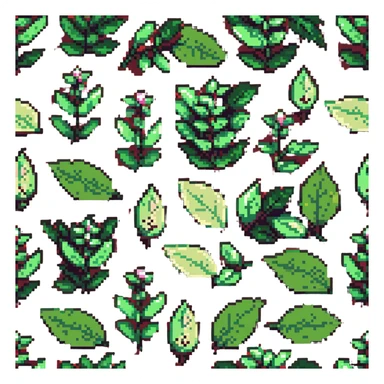 Green tea buds and leaves, pixel art style sticker