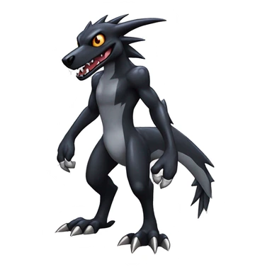 Black, Cool, Edgy, Nargacuga-Garchomp-Houndoom-Sergal Fakémon-Digimon with sharp markings,  full body sticker