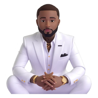 cartoon emoji of Davido wearing a white suit inspired by his look in the 'WITH YOU' album cover, sitting confidently, with a trimmed beard and signature style, fun and expressive sticker