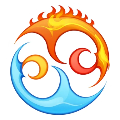 The fire and water emojis are in the form of the yin-yan symbol in front of a completely black background. sticker