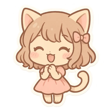 cat girl, chibi style, oversized head, small body, adorable, pastel colors sticker