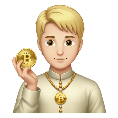 Artur the Prince holding a YUSRA cryptocurrency coin sticker