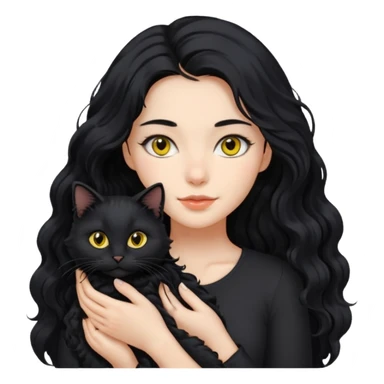 una ragazza di circa 25 anni, capelli lunghi ondulati neri con in braccio un gatto nero sticker