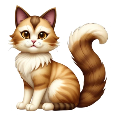cinematic-[showshoe cat]-realistic-full-body-sitting-emoji,-tail-curled-playfully-around-its-paws,-head-tilted-dramatically,-fluffy-[brown mask]-fur,-simplified-yet-realistic-focused-features,-highly-detailed,-glowing-with-an-almost-sarcastic-glow sticker