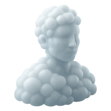 person looking straight, composed entirely of white fluffy convex clouds, shoulder up sticker