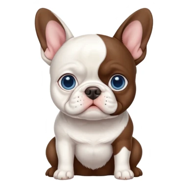 All pure White French bulldog with blue eyes sitting next to brown Boston terrier sticker