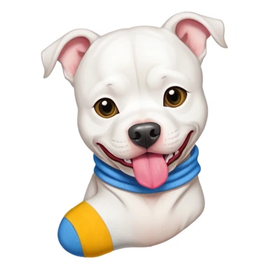 White pit bull eating a sock sticker