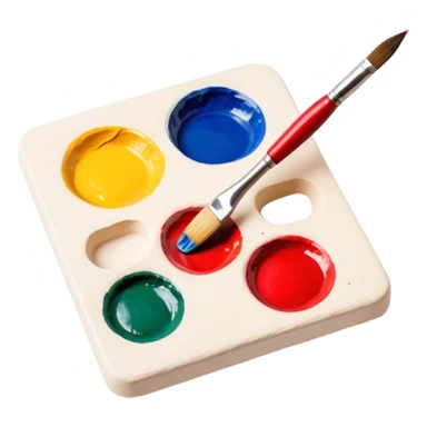 Lacquer miniature making on papier-mâché icon, small painted scene in progress on papier-mâché surface, fine brush strokes, vibrant colors, paintbrush, palette, tools, minimalistic style, clean lines, transparent background. sticker