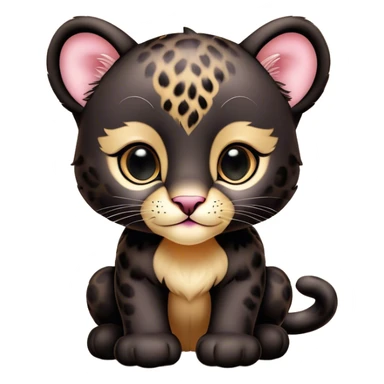 Cinematic Cute Baby Panther Portrait Emoji, Head tilted playfully and inquisitively, with a delightfully compact form accented by soft, velvety fur and round, sparkling eyes filled with wonder, Simplified yet irresistibly adorable features, highly detailed, glowing with a warm, inviting glow, high shine, affectionate and lively, stylized with a touch of whimsical cuteness, bright and endearing, soft glowing outline, capturing the essence of a mischievous yet loving baby panther that seems as if it could tumble out of the screen into your arms! sticker