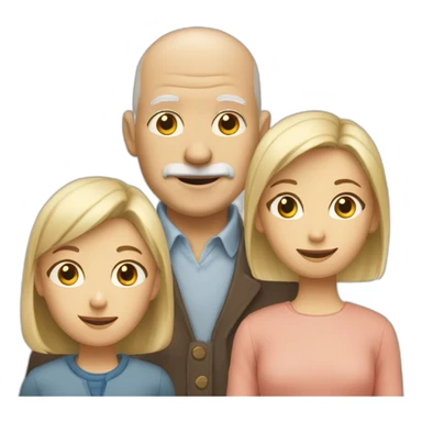 emoji of an old bald man with 4 kids, 3 girls, 1 blond hair, 2 brown hair, 1 boy with blond hair and an old blond women sticker