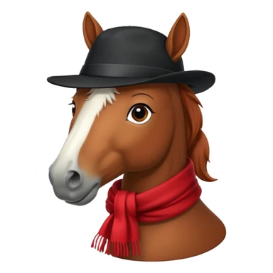 fabulous funny winter horse in a black hat cap with a red scarf sticker