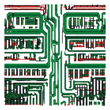 Circuit board pattern member badge with green to red gradient power flow sticker
