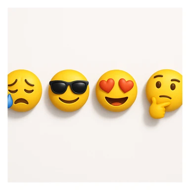 make four emojis on white background with good amount of shadow  sticker