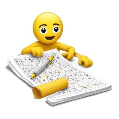 Yellow person doing crossword puzzle with a pen sticker