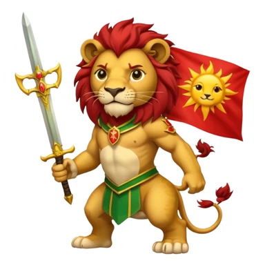 A lion with a sword and the sun on top of it and on the top green and bottom red flag sticker