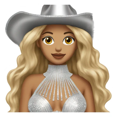 beyoncé in a silver crystal outfit wearing a silver crystal cowboy hat sticker