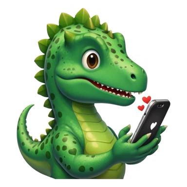 Dinosaur looking in phone with love in his eyes sticker