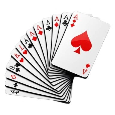 Minimalistic flat vector icon, iOS style, thin black contour on white background. Deck of abstract cards fanned out, each with simple symbols. Clean, no text, no shadows sticker