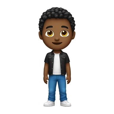 crie um emojii com um jovem negro de cabelo preto com a camisa azul, gola vermelha, e manga dos braços branca sticker