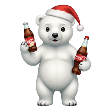 full body polar bear with christmas hat on with a bottle of coca cola  sticker