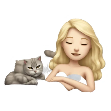 Blond girl sleeping in bed with one grey and one beige cat  sticker