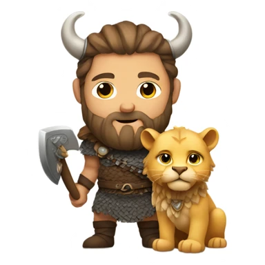 Viking holding a lion cub sticker