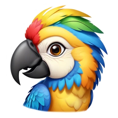 Cinematic Cute Macaw Portrait Emoji, Head tilted playfully and inquisitively, with a dazzling array of colorful plumage and round, sparkling eyes filled with charm, Simplified yet irresistibly adorable features, highly detailed, glowing with a warm, friendly tropical glow, high shine, affectionate and lively, stylized with a touch of whimsical vibrancy, bright and endearing, soft glowing outline, capturing the essence of a mischievous yet loving parrot that seems as if it could flutter out of the screen into your arms! sticker