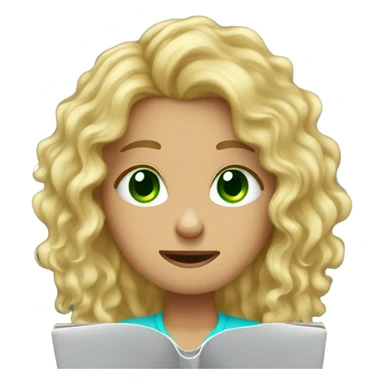Long blonde curly hair green eyed girl working on laptop and crying  sticker
