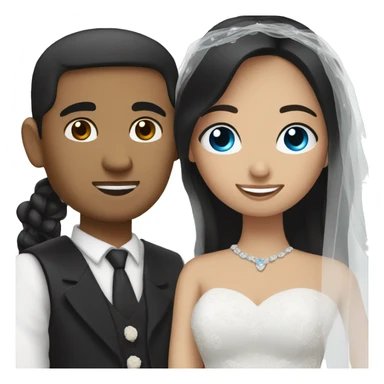 Mexican bride that has brown eyes and black hair hugging her white groom that has brown hair and blue eyes sticker