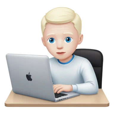 albino youtuber on laptop with desk with blue eyes sticker