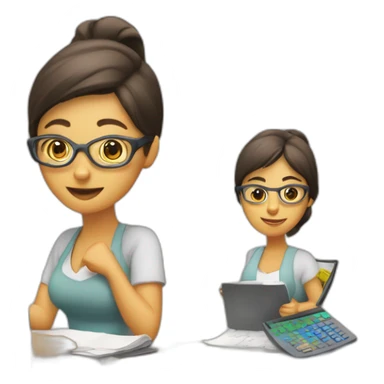 fisrt woman with calculators and second woman filling paperworks sticker