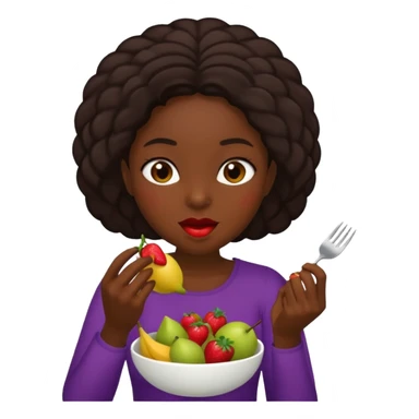 dark skin woman eating fruit sticker
