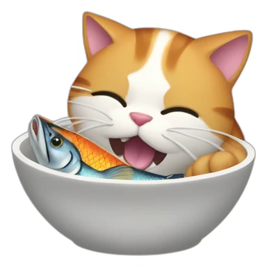 cat eating a fish sticker