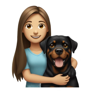 smiling fair skinned girl with long straight brown hair holding a rottweiler sticker