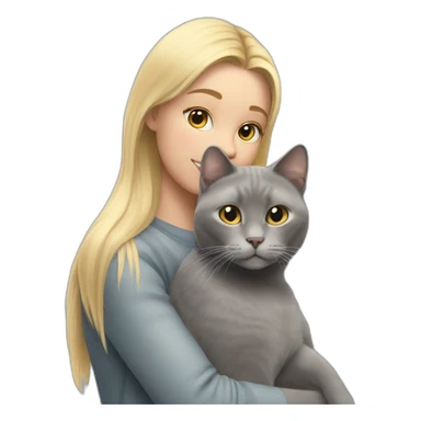 gray cat sits on the shoulder of a blonde girl sticker