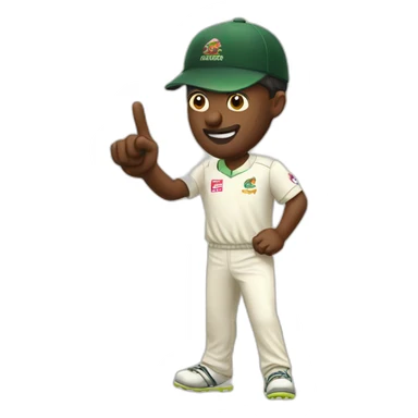 cricketer pointing finger toward screen sticker