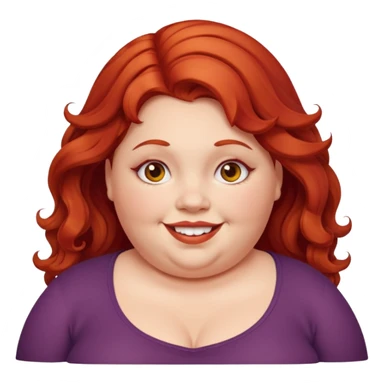 Obese girl with red wavy hair and a crooked smile sticker