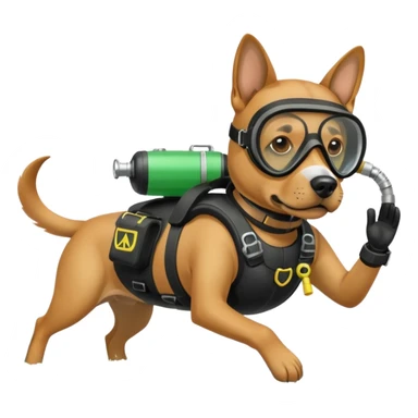 dog wearing scuba green gear dive into the sea with diver mask and oxygen tank sticker