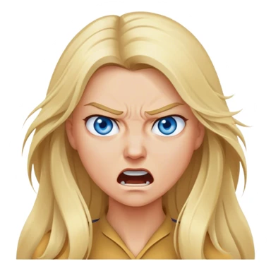 Cinematic realistic blonde with long hair, blue eyes gets angry sticker