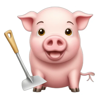 A pig with a shovel eating cheese sticker