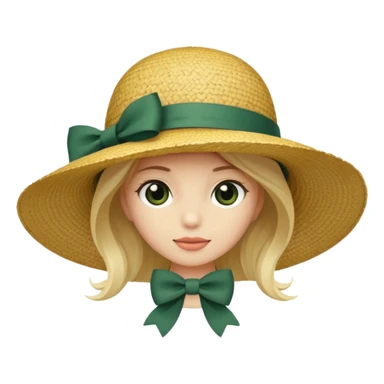 светло бежевая женская соломенная шляпа с большими полями и темно зеленым бантом sticker